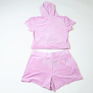 Juicy Couture Y2K short sleeve hoodie shorts set light pink purple XL
